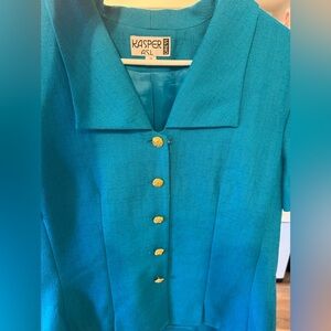 Vintage Kasper Turquoise jacket with Gold buttons (short sleeve) L